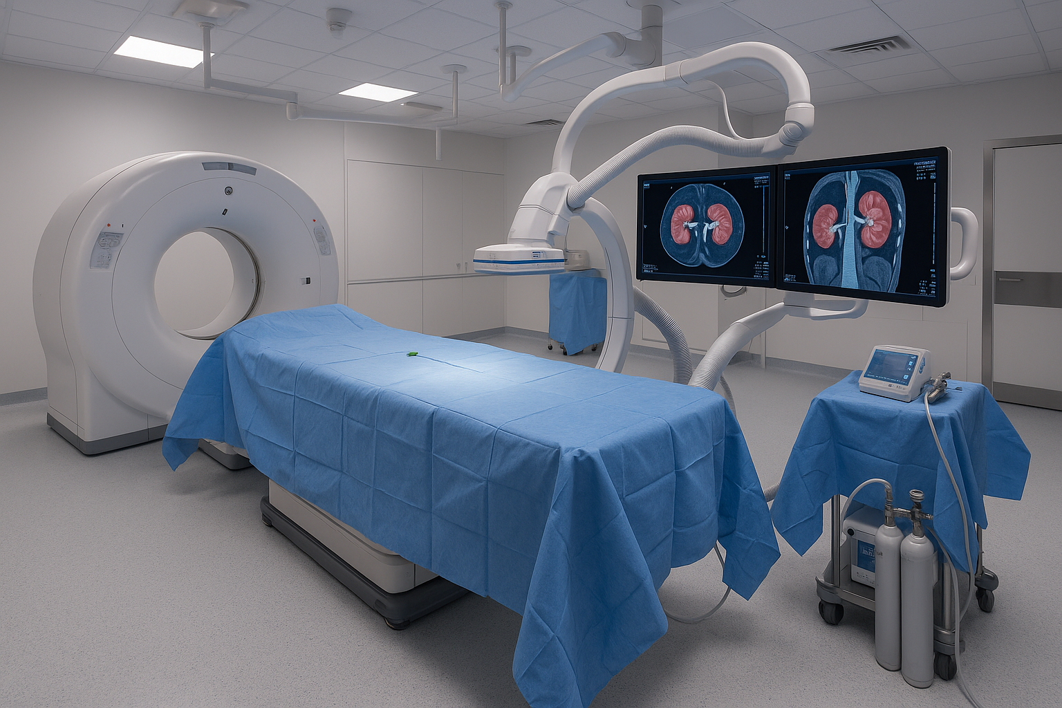 Equipamento de crioablação renal guiada por tomografia em centro de radiologia intervencionista