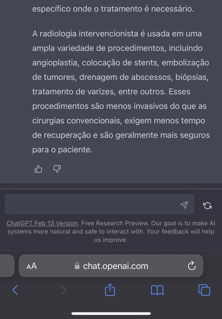 Perguntei para o ChatGPT “o que é a Radiologia Intervencionista?”. Você sabe o que é o ChatGPT e o que é a Radiologia Intervencionista?