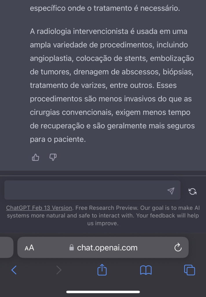 Perguntei para o ChatGPT “o que é a Radiologia Intervencionista?”. Você sabe o que é o ChatGPT e o que é a Radiologia Intervencionista?
